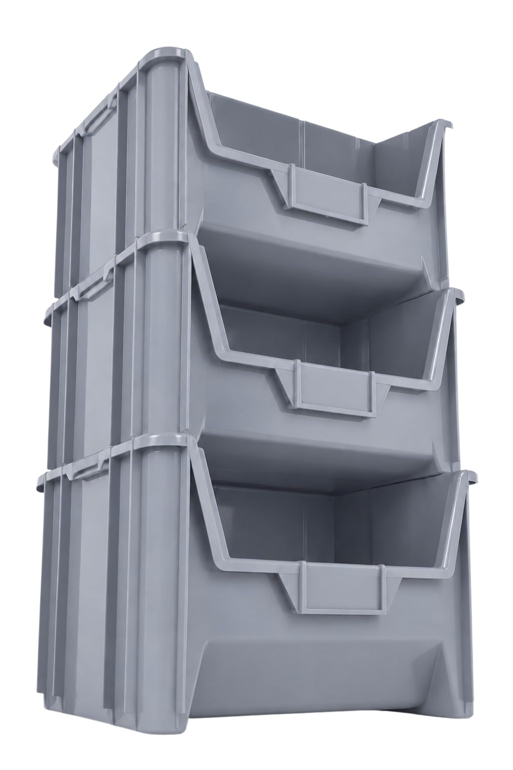 20" x 15" x 12.5" (3 Pack) Plastic Giant Stackable Hopper Bin, Gray