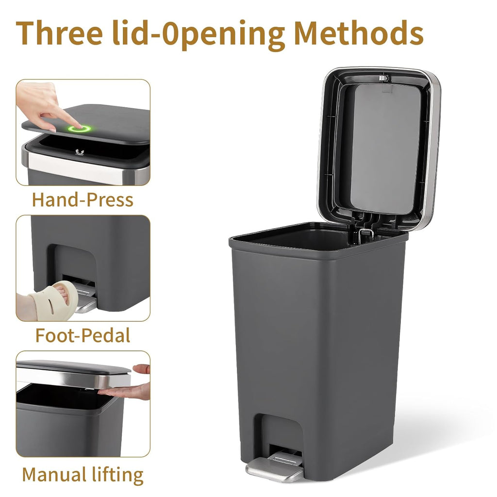 Small Bathroom Trash Can with Lid and 3 Rolls Trash Bags, Step Pedal Wastebasket Plastic Garbage Can with Pop-Up Lid