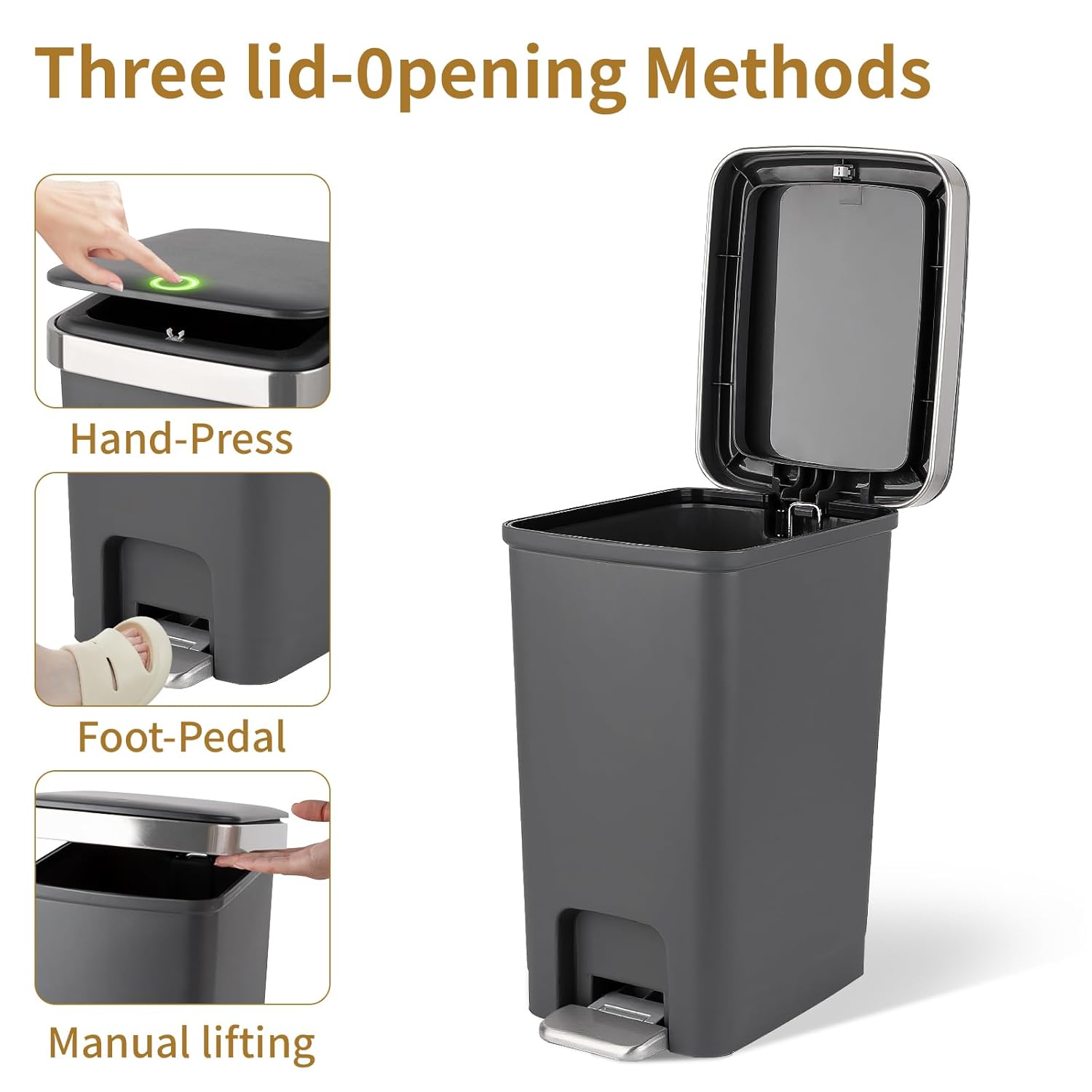 Small Bathroom Trash Can with Lid and 3 Rolls Trash Bags, Step Pedal Wastebasket Plastic Garbage Can with Pop-Up Lid