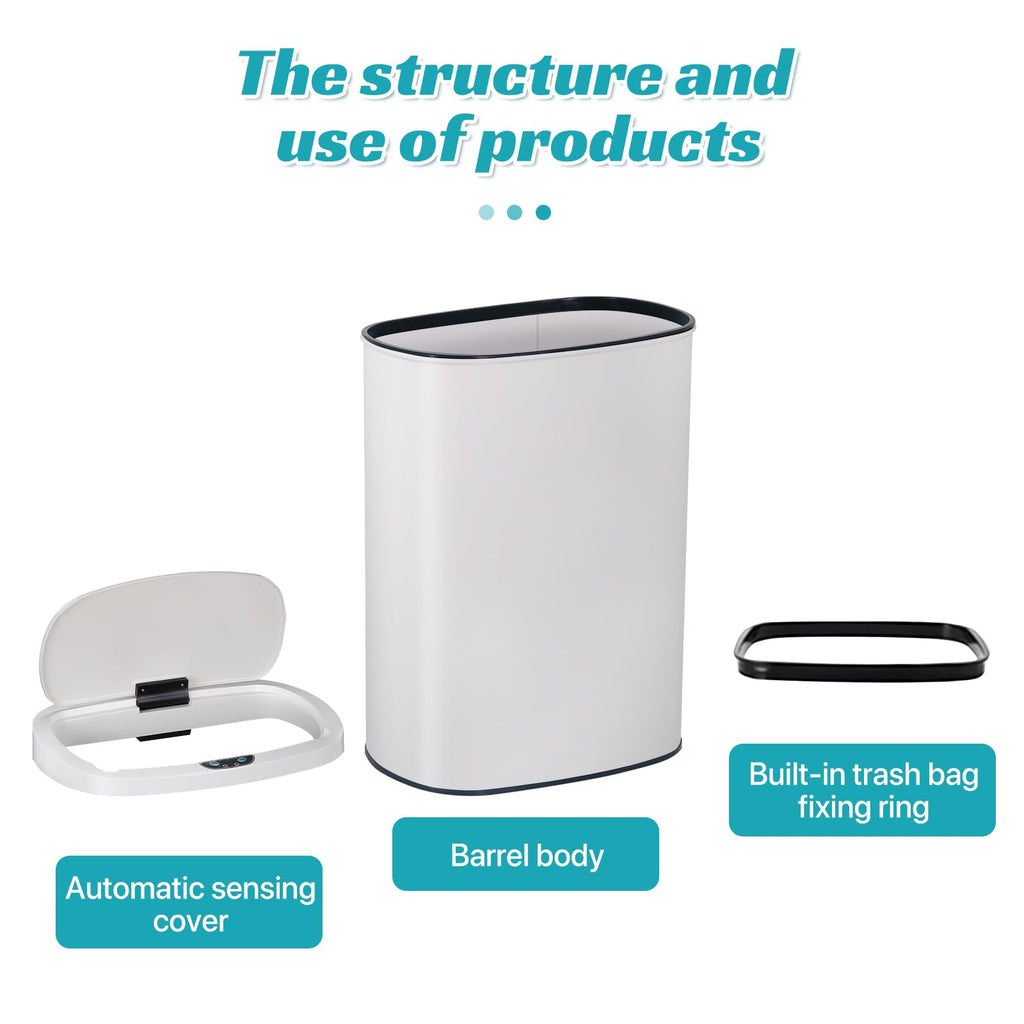 13 Gallon Kitchen Trash Can Garbage Can Waste Bin with Lid Automatic Touchless Stainless Steel Durable Trash Can for