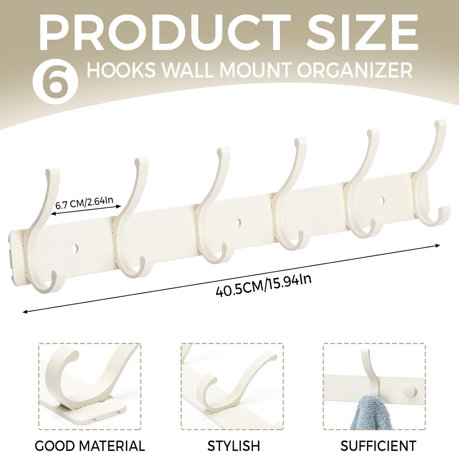 Coat Rack Wall Mount, 2 Pack Coat Hooks Hanger Wall Double Hook Rack Rail Towel Hat Rack Entryway Bathroom Hanger
