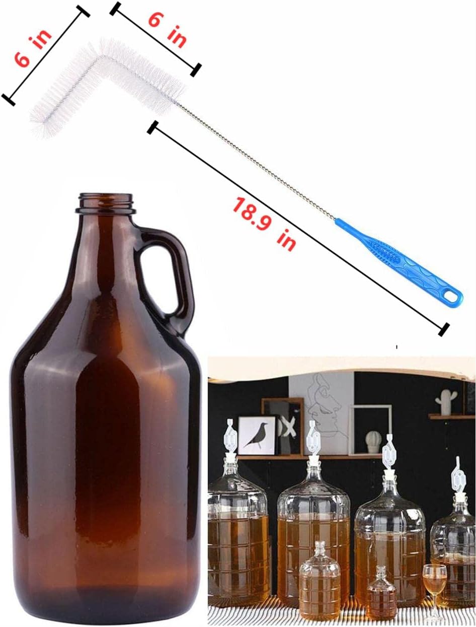 Carboy Brush, Cleaning 2 Piece 30 inch Nylon Brushes, and Stainless Steel Extended Handle Water Bottle Brushes for 3