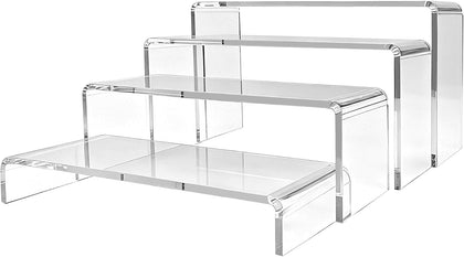 4-Pack Clear Acrylic Riser Stands – Tiered Rectangular Display Shelves for Perfume, Figures & Jewelry, 4 Graduated
