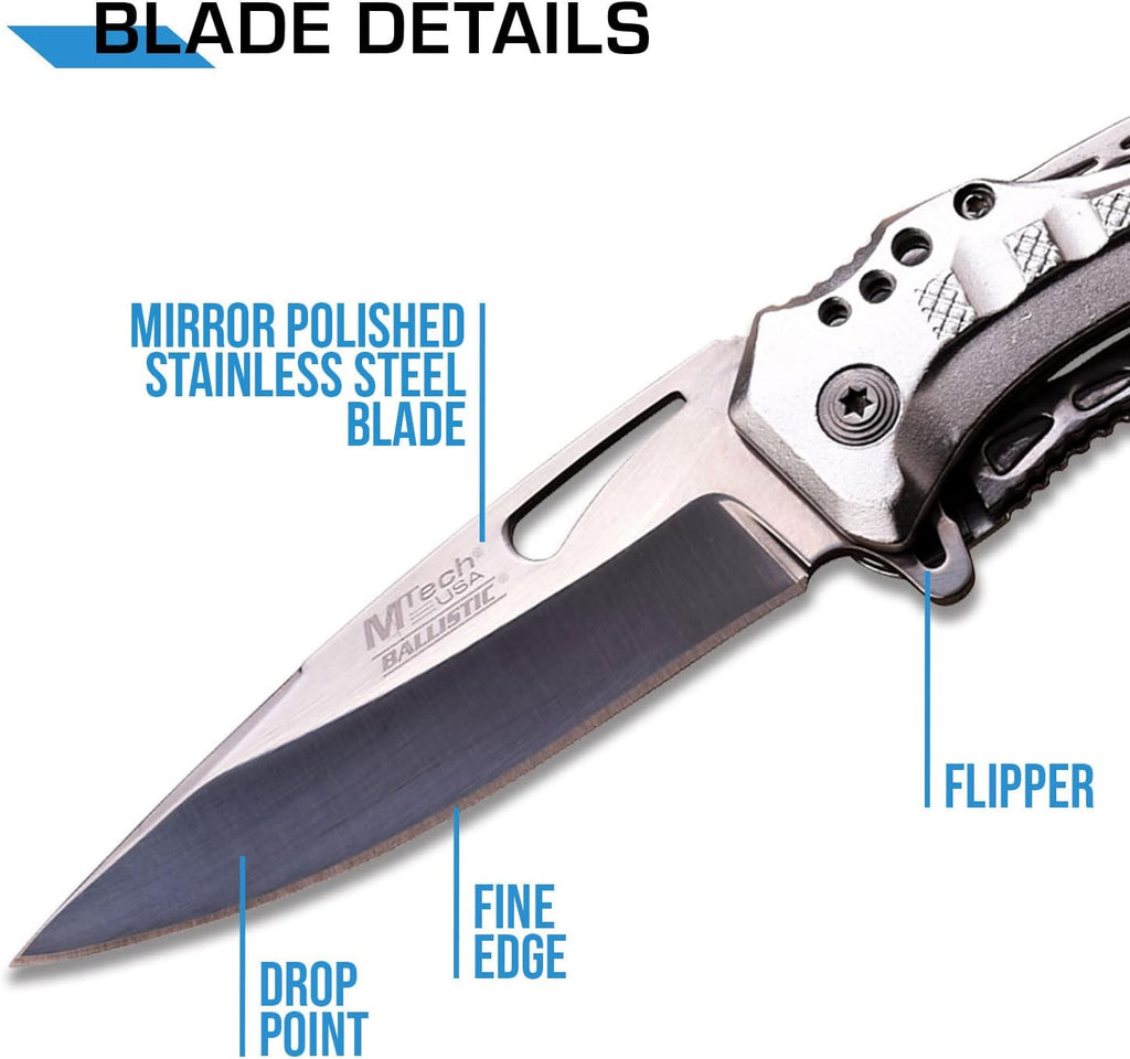 Folding Knife, 3.75-Inch Half-Serrated Blade, Titanium Coating, Glass Breaker, Pocket Clip