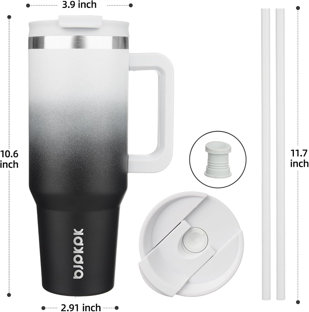 40 oz Insulated Tumbler with Handle & Straw, Stainless Steel | Double Wall Vacuum Insulation, Leak Proof, BPA Free