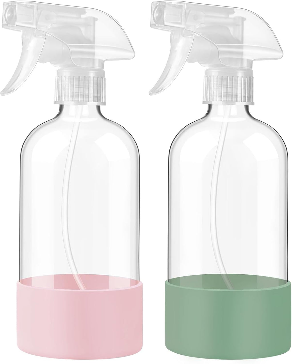 Glass Spray Bottles with Silicone Sleeve, 2 Pack16 oz Empty Refillable Containers with Adjustable Spray Nozzles