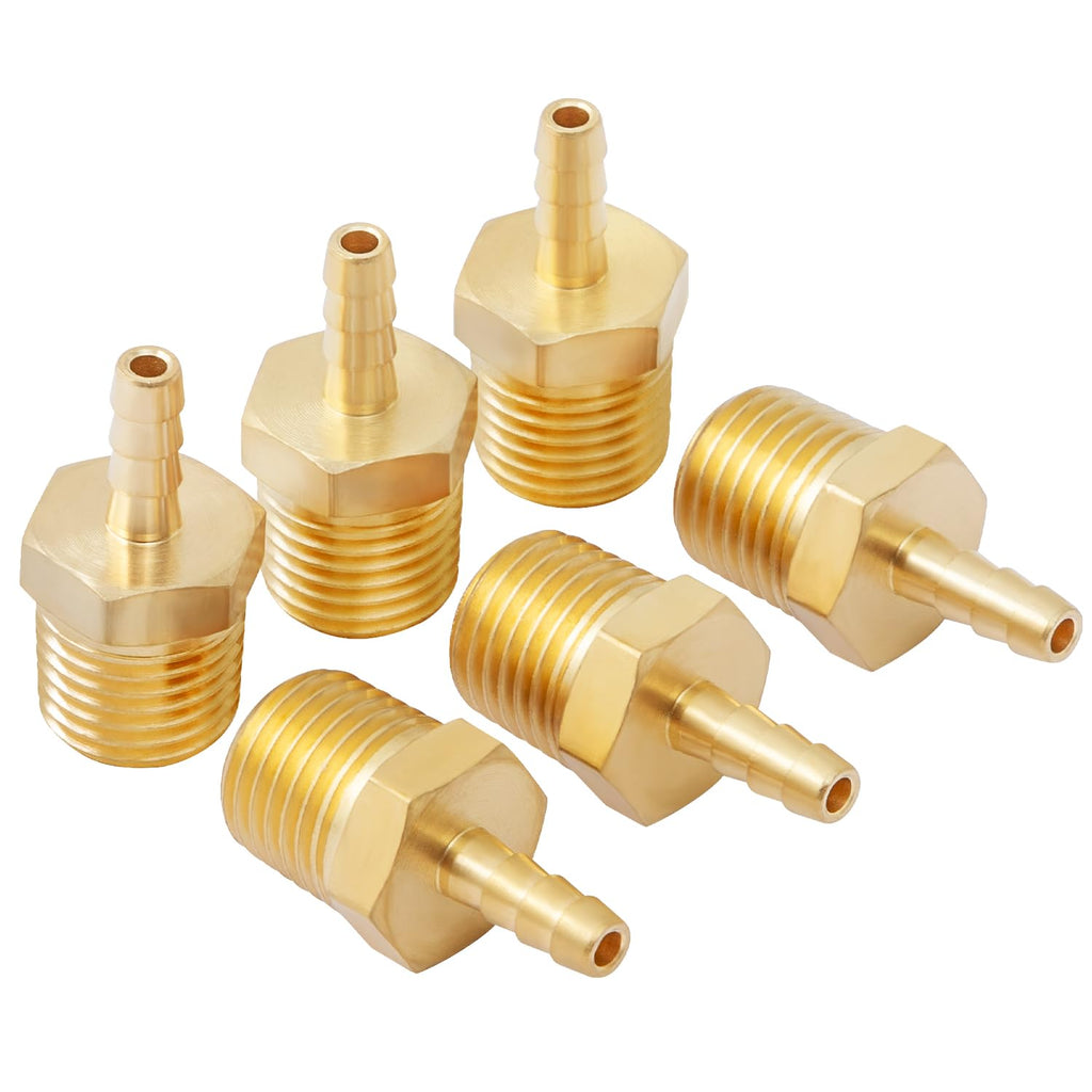 SUNGATOR 6-Pack 1/4" Male NPT x 1/8" Hose Barb Fitting, Solid Brass Adapter