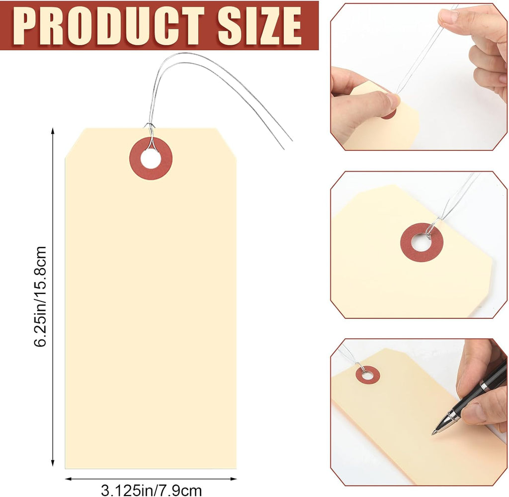 1000 Pcs Blank Manila Shipping Tags with Wire 6 1/4" x 3 1/8"