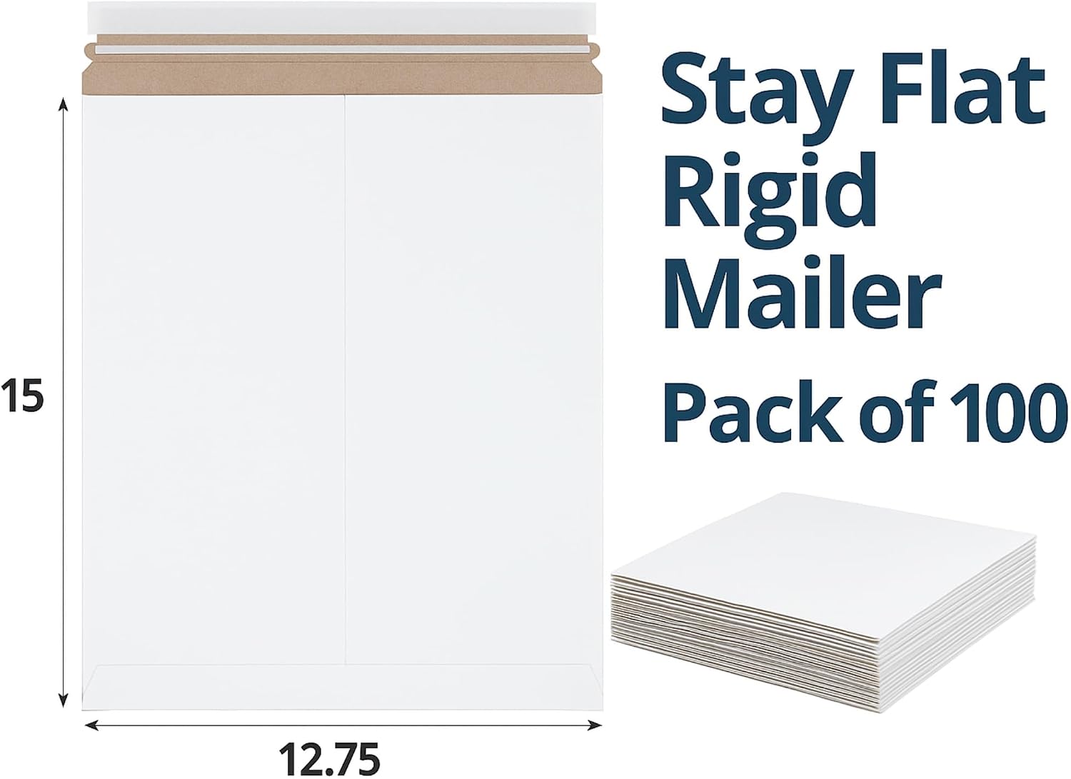 Rigid Mailers 12.75 x 15 (100-Pack) - Cardboard Mailer Envelopes for Photos, Artwork, Certificates - Stay Flat