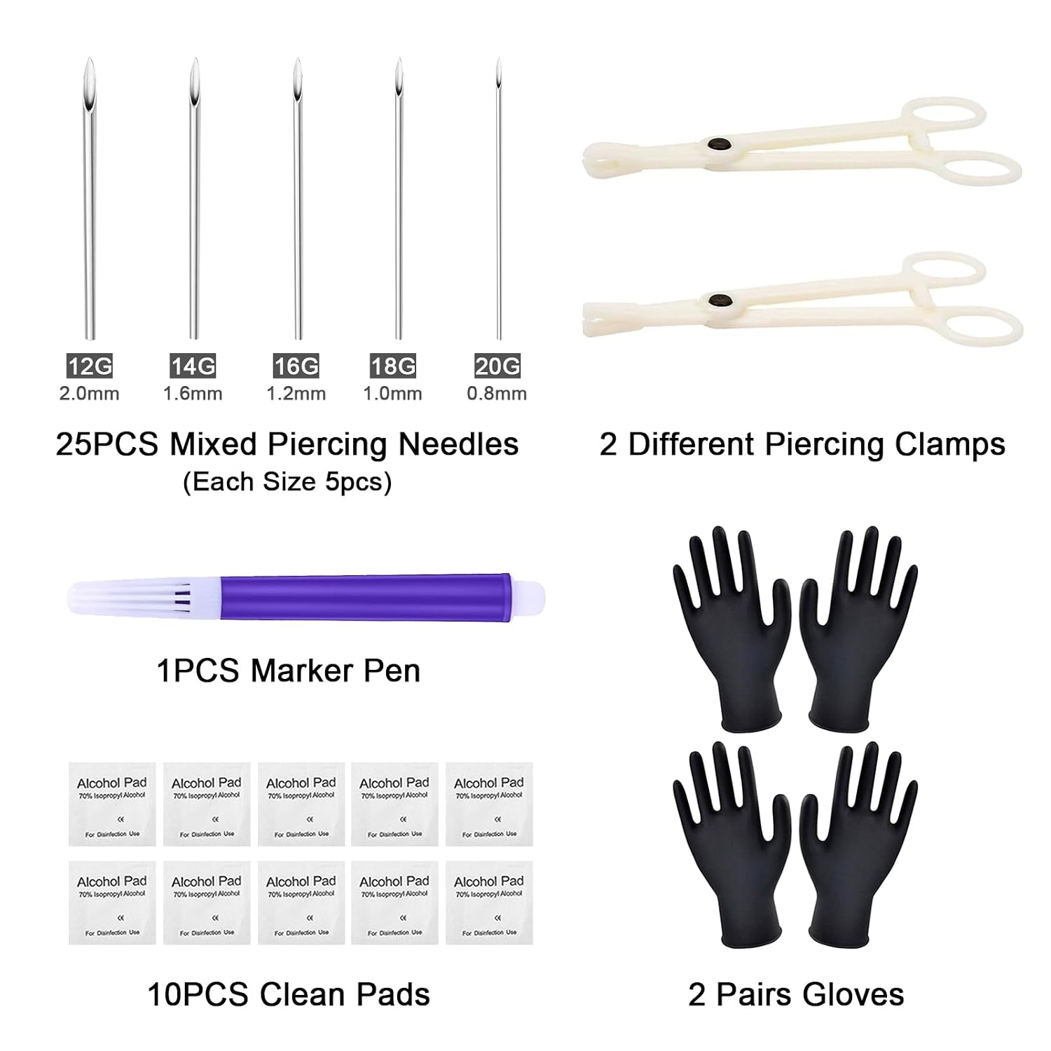 Body Piercing Tools Kit - 39pcs Piercing Needles Clamps Kit with 12G 14G 16G 18G 20G Needles Piercing Clamps Forceps