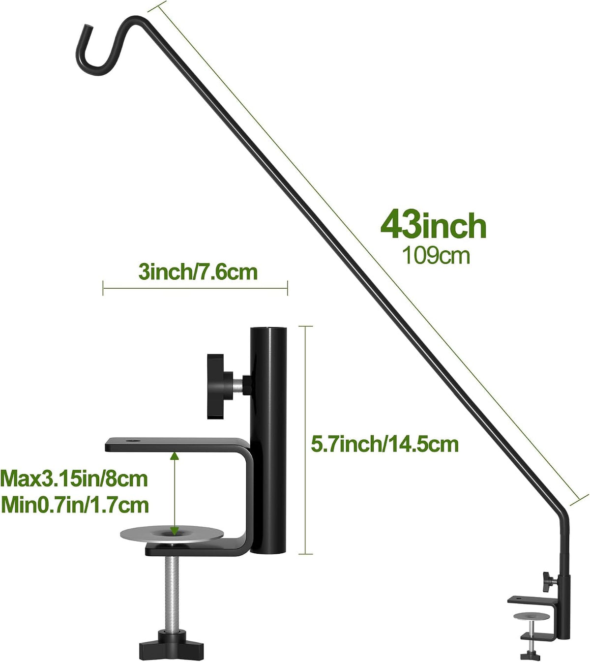 Heavy Duty Extensible Deck Hook - Adjustable for Hanging Bird Feeders, Plants, Wind Chimes, Lanterns