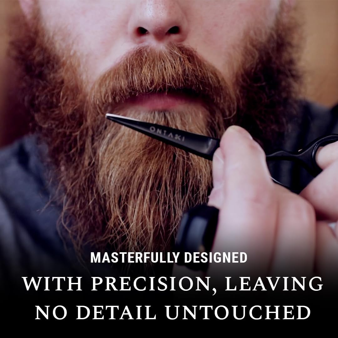 Mustache Scissors - 5-Inch, Black - Bevel-Edge Precision & Beard Trimming Scissors - Complete Kit with Mustache Comb