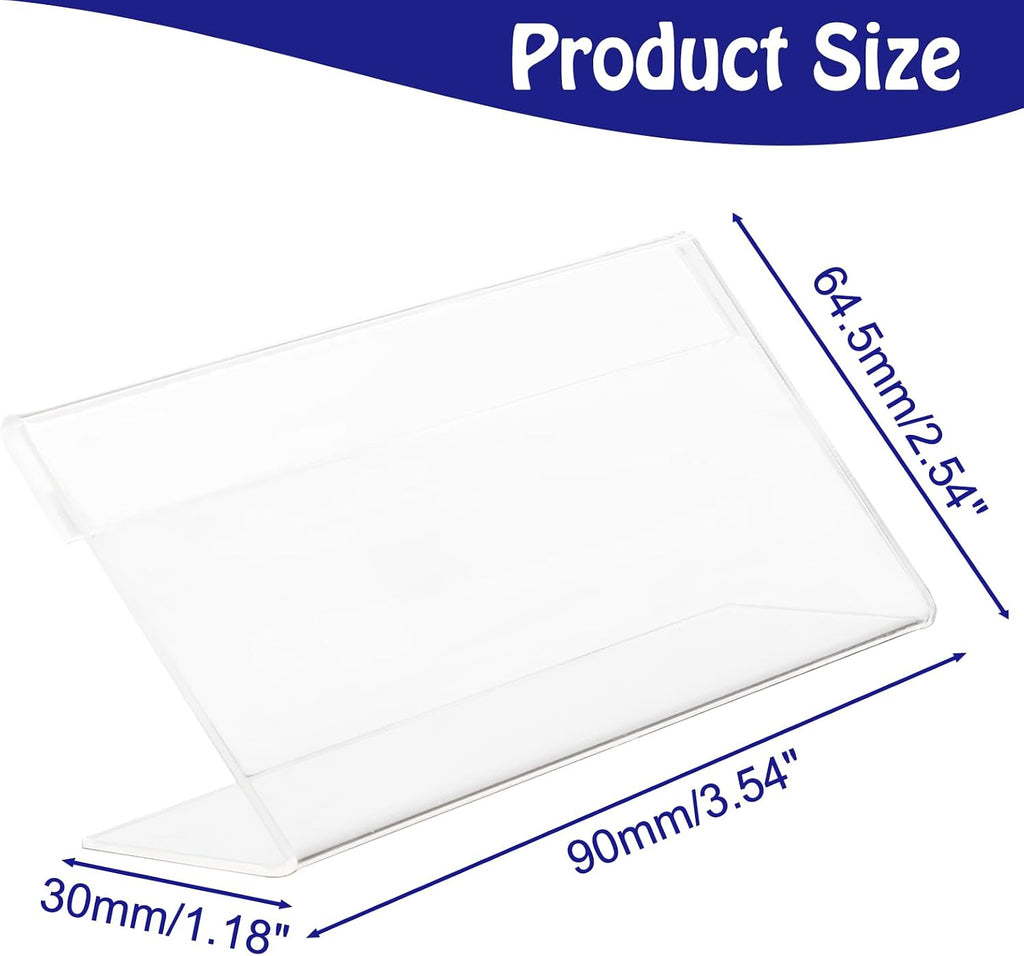 12 Pack Mini Clear Acrylic Sign Display Holder, L Shaped | Name Card Price Card Display Stand, For Office, Store