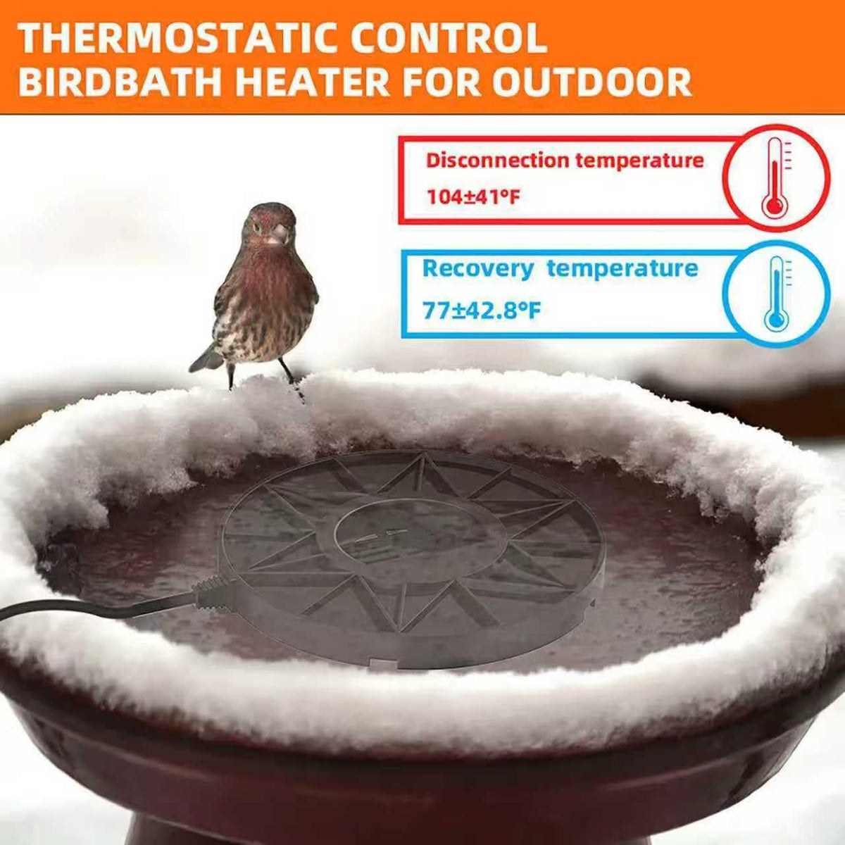 70W Bird Bath Heater for Outdoor in Winter, Heater Pond De-Icer with Thermostat,Chicken Water Heater Black