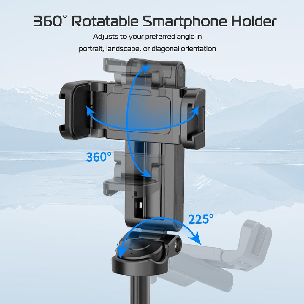 JJ02 Selfie Stick Tripod, Portable Pocket Size Phone Tripod Holder | 3-in-1 Mini Phone Grip, Detachable Remote, 2