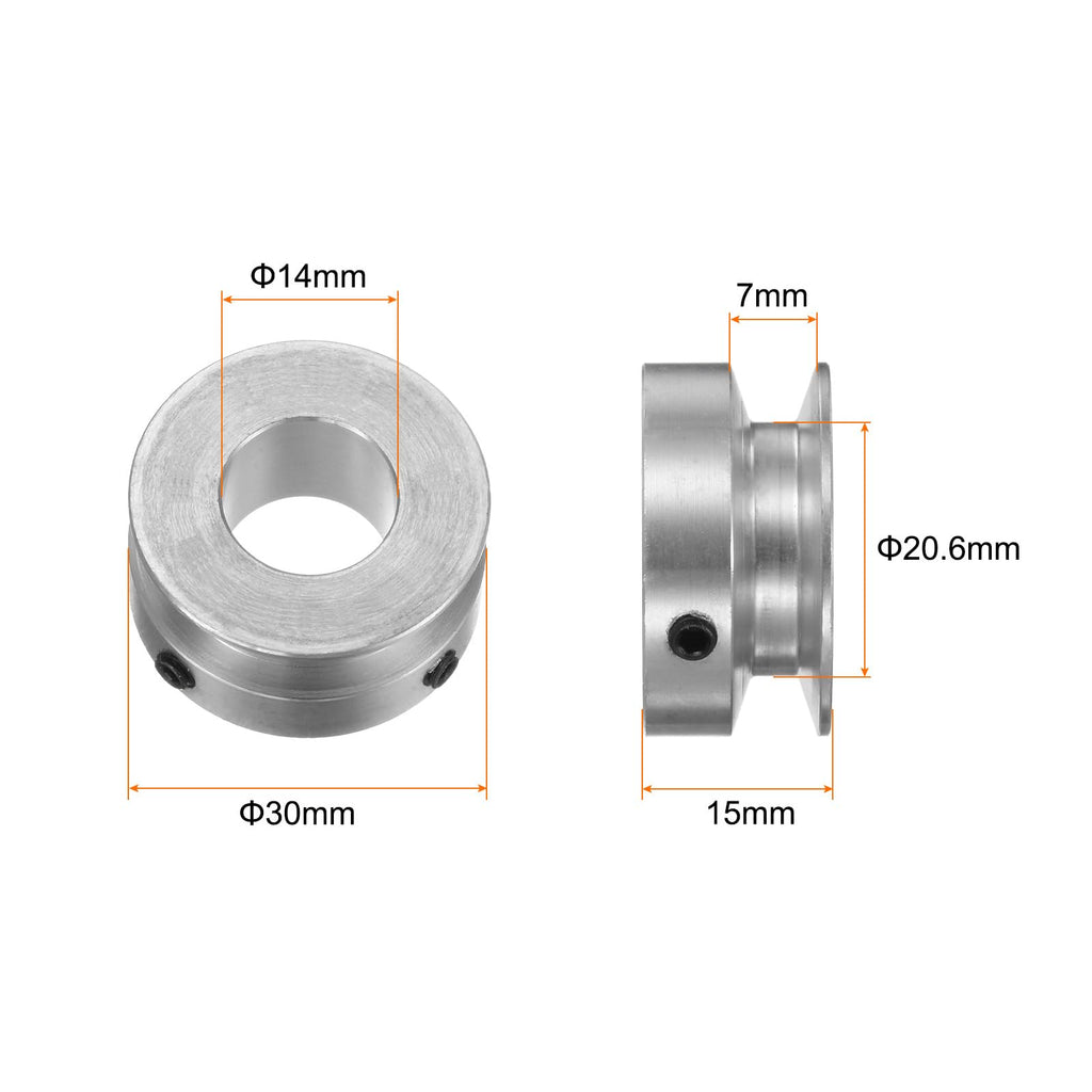 HARFINGTON Single Groove Pulley 14mm Fixed Bore 30mm Outer Diameter Aluminum Alloy with Hex Wrench for Drilling Machine 6mm PU Round Belt