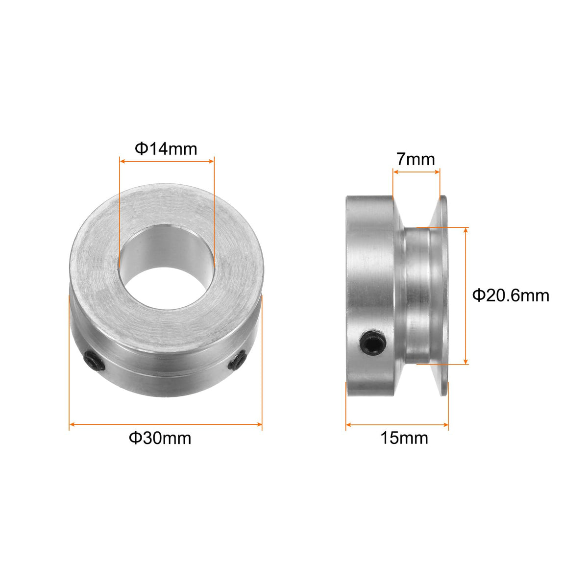 HARFINGTON Single Groove Pulley 14mm Fixed Bore 30mm Outer Diameter Aluminum Alloy with Hex Wrench for Drilling Machine 6mm PU Round Belt