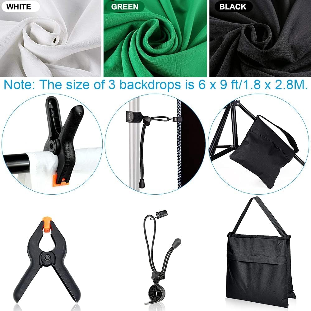 [Upgraded LED Bulb] Photography Lighting Kit 8.5x10ft Backdrop Support System and LED Softbox Set, 6400K Bulbs