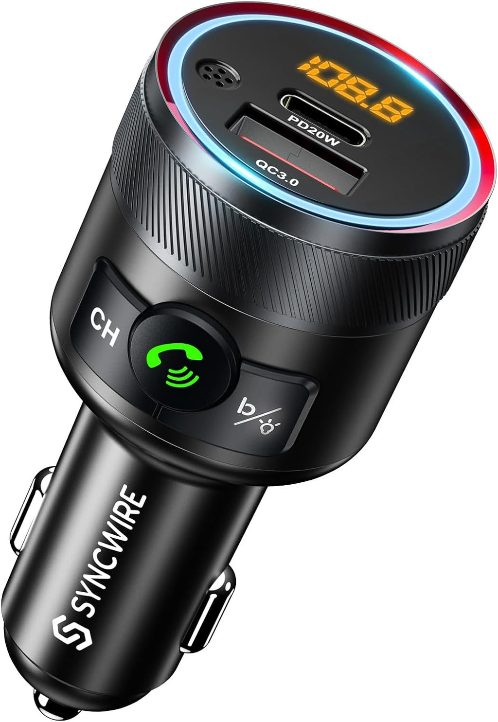 Bluetooth 5.4 FM Transmitter for Car, 38W PD&QC3.0 Dual USB Charging Bluetooth Car Adapter Microphone & Bass Sound