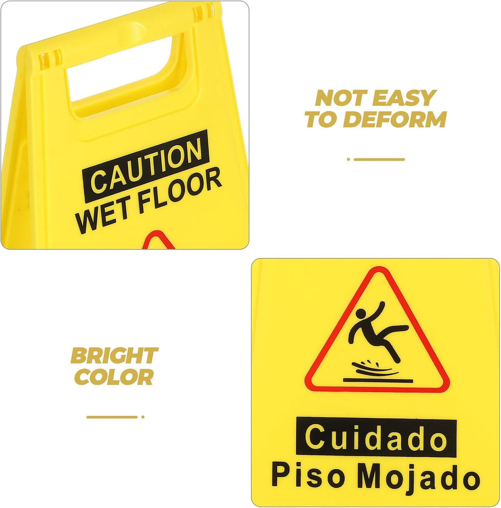 Caution Wet Floor Sign Double-sided Bilingual Safety Warning Foldable A-frame Style 44.5cm Yellow Slip Hazard Floor