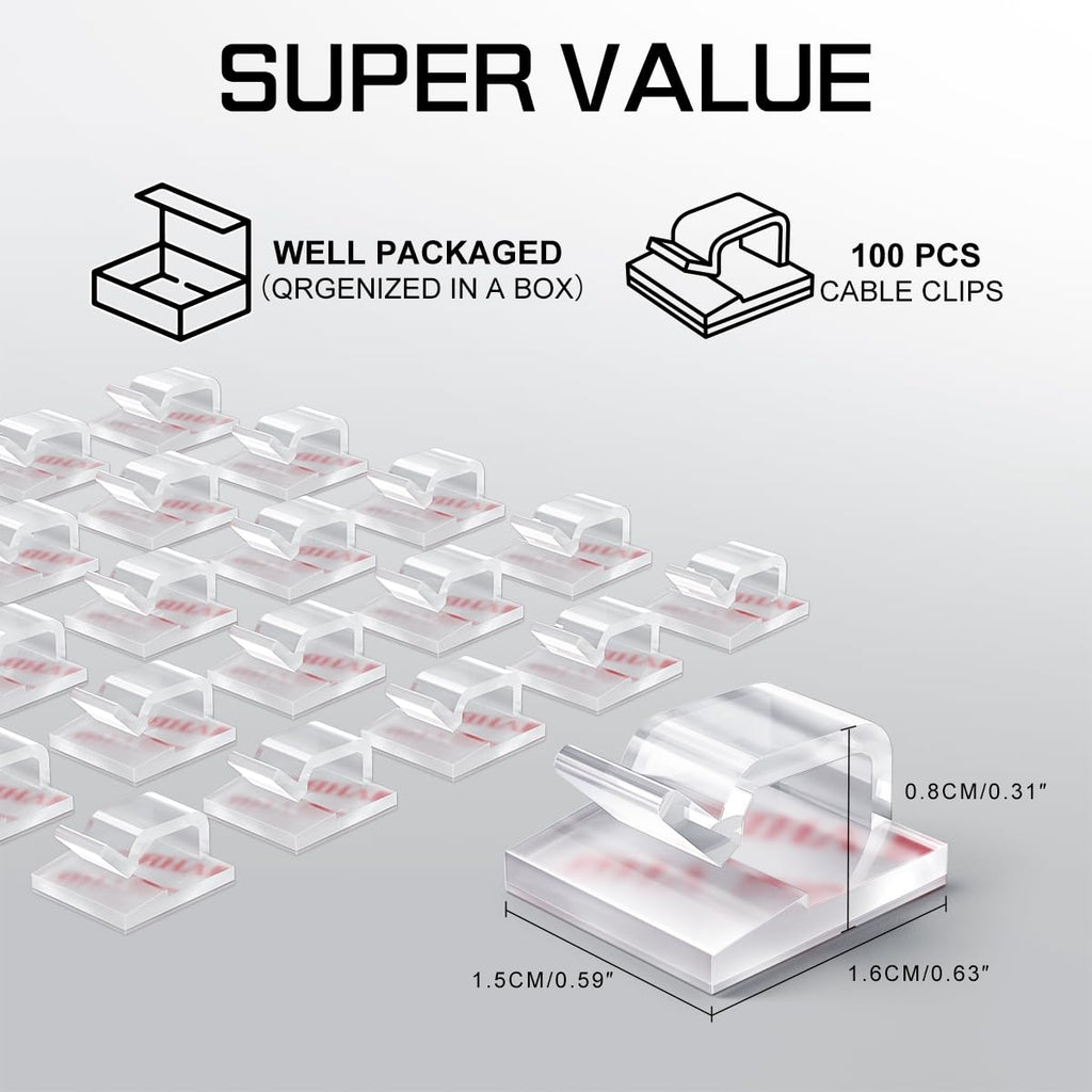 100PCS Cable Clips, Adhesive Wire Clips Strong Cord Clips Wire Holders, Cable Management Clips for Desk, Wall, Car