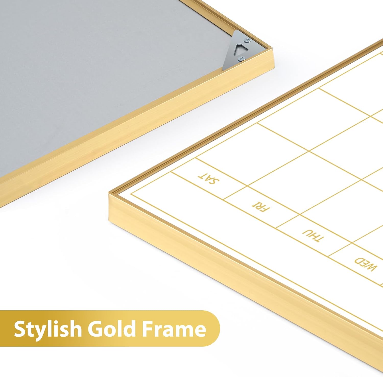 Dry Erase Calendar with Cork Board, 36"x24" Magnetic White Board Calendar Dry Erase for Wall, Gold Frame Combination