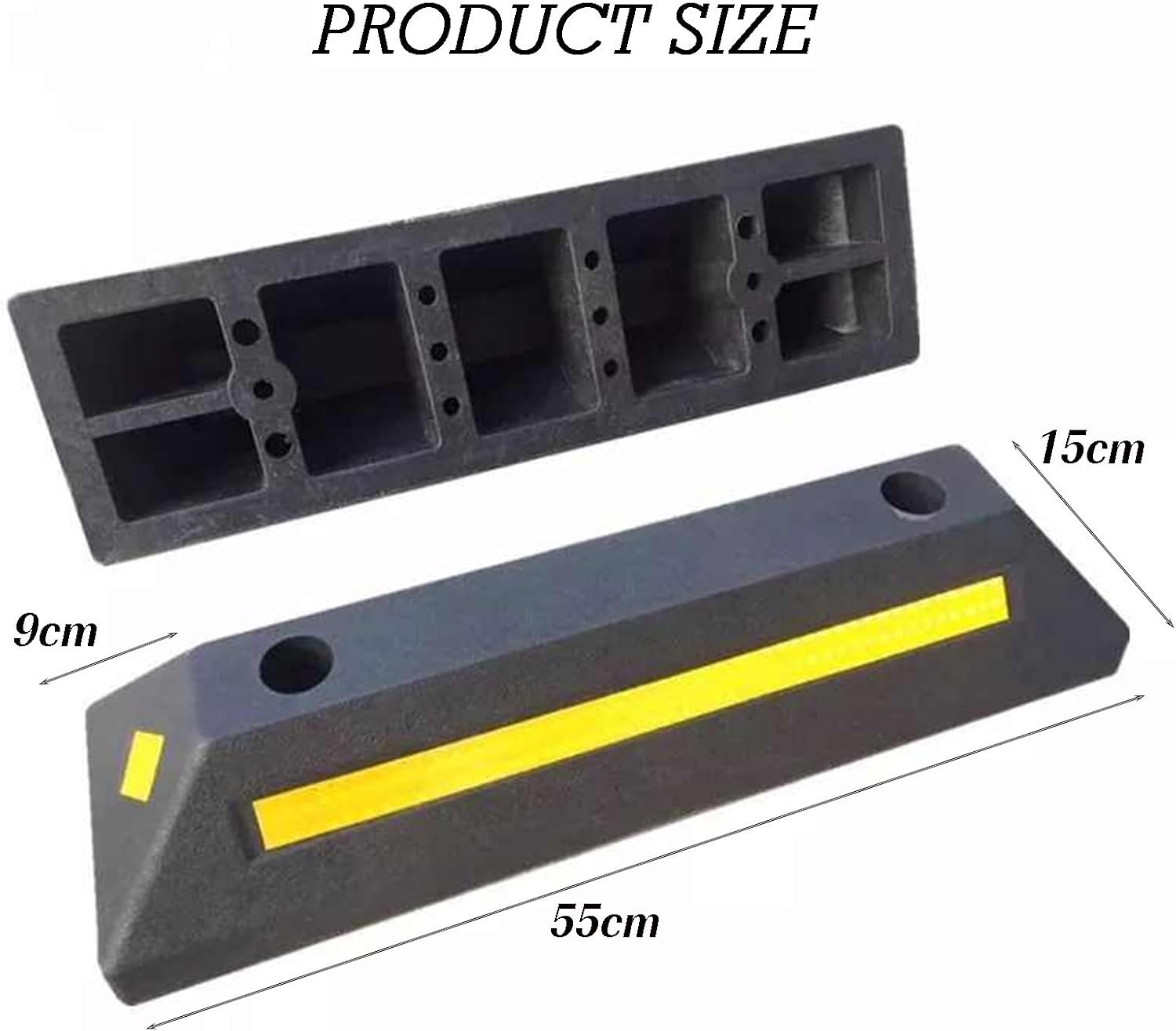 Heavy Duty Rubber Parking Curb,Garage Car Wheel Stopper with Yellow & Black Reflective Strips,Durable Speed