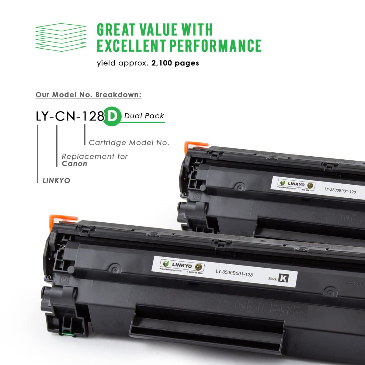 Compatible Toner Cartridges Replacement for Canon 128 (Black, 2-Pack)