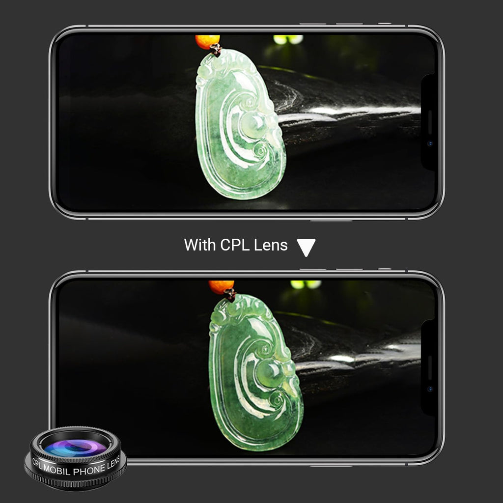 5 in 1 Phone Camera Lens Kit -0.63X Wide Angle Lens & 15X Macro Lens+190°Fisheye Lens/CPL + 2X Telephoto Lens