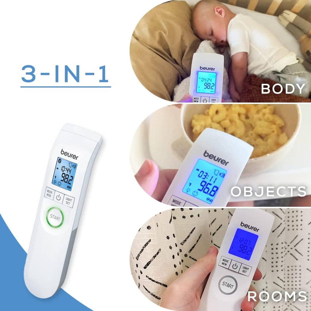 Bluetooth Non-Contact Thermometer, Forehead, Object, Room Temperature, High Accuracy, XL Blue Illuminated Display, 60
