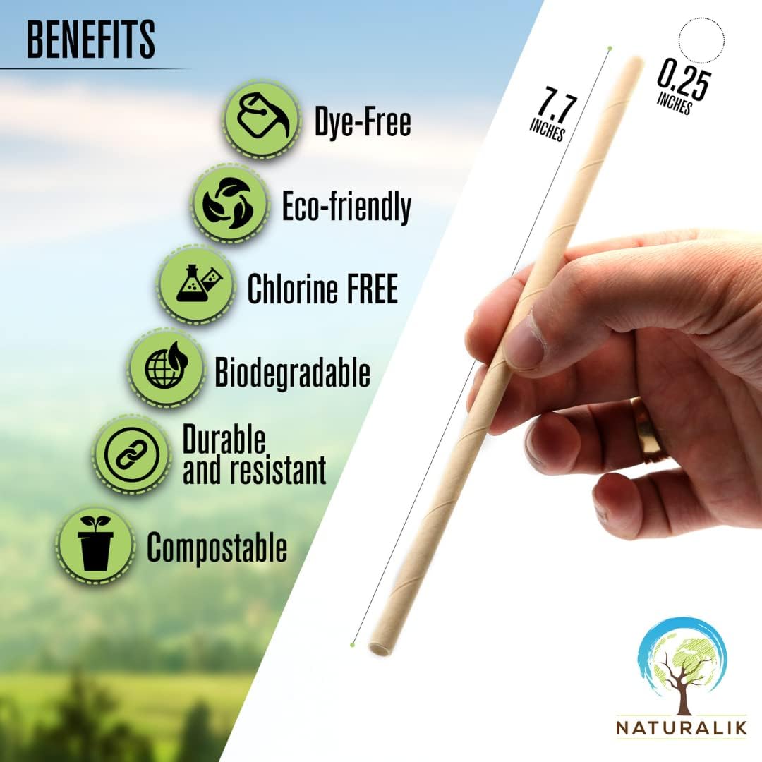 300/1000-Pack Extra Durable Brown Paper Straws Biodegradable- Premium Toxin Free Paper Straws Bulk- Drinking Straws