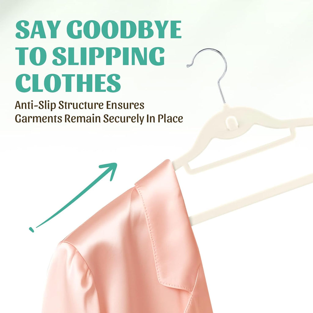 Velvet Hangers 30 Pack, Ivory Slim Non-Slip Clothes Hangers | With 360° Swivel Hook and Cascading Hooks; Space Saving