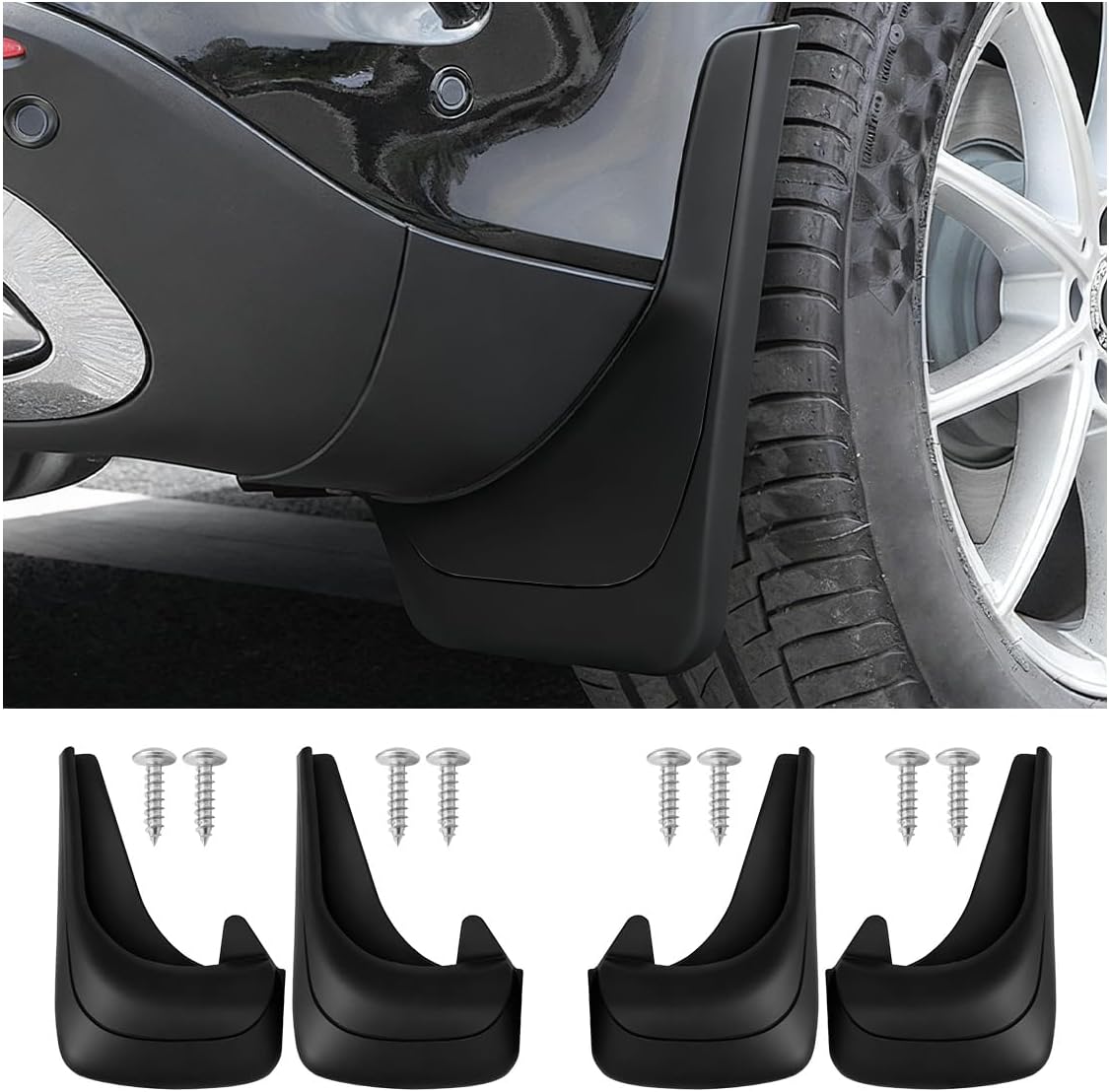 4PCS Car Mud Flaps, 12"×8.5" Universal Bendable Auto Splash Guards Set with Screws, Flexible Vehicle Front & Rear