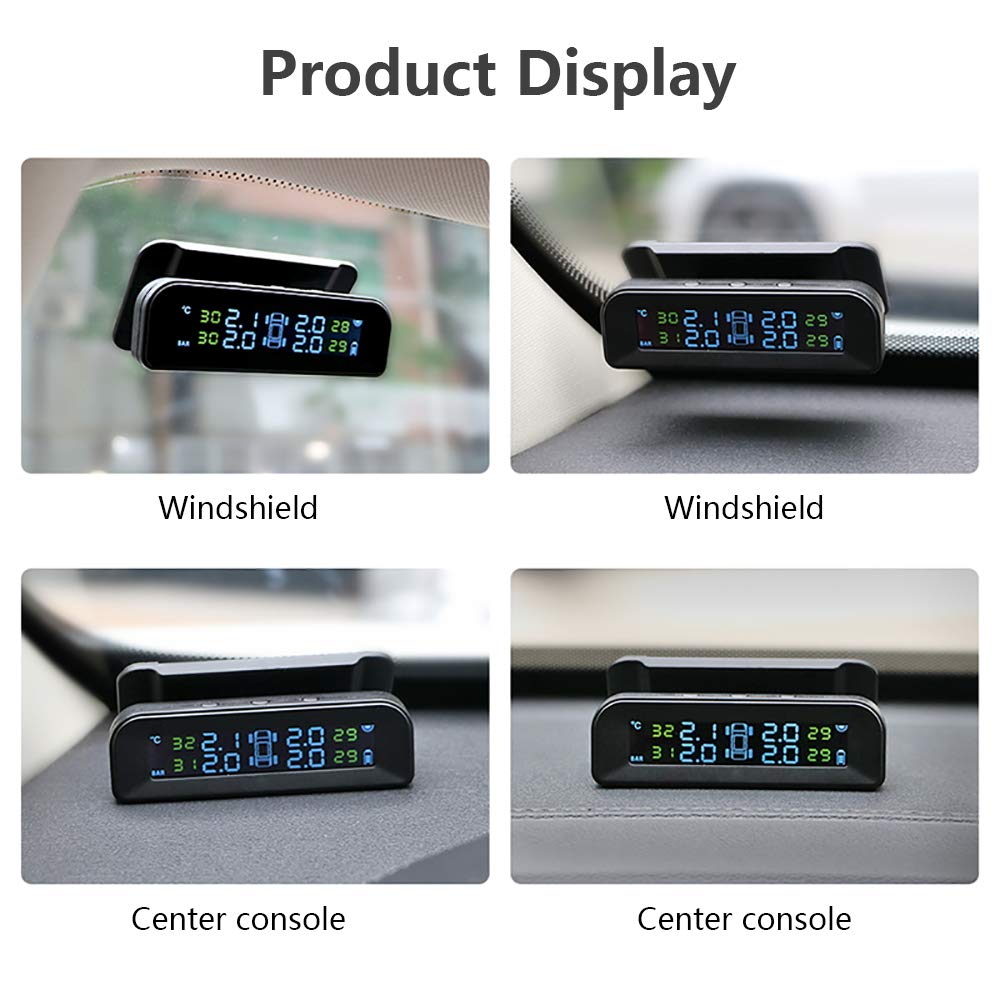 Tire Pressure Monitoring System Wireless Solar TPMS, Tire Pressure Monitor Installed on Windowshield with 4 External