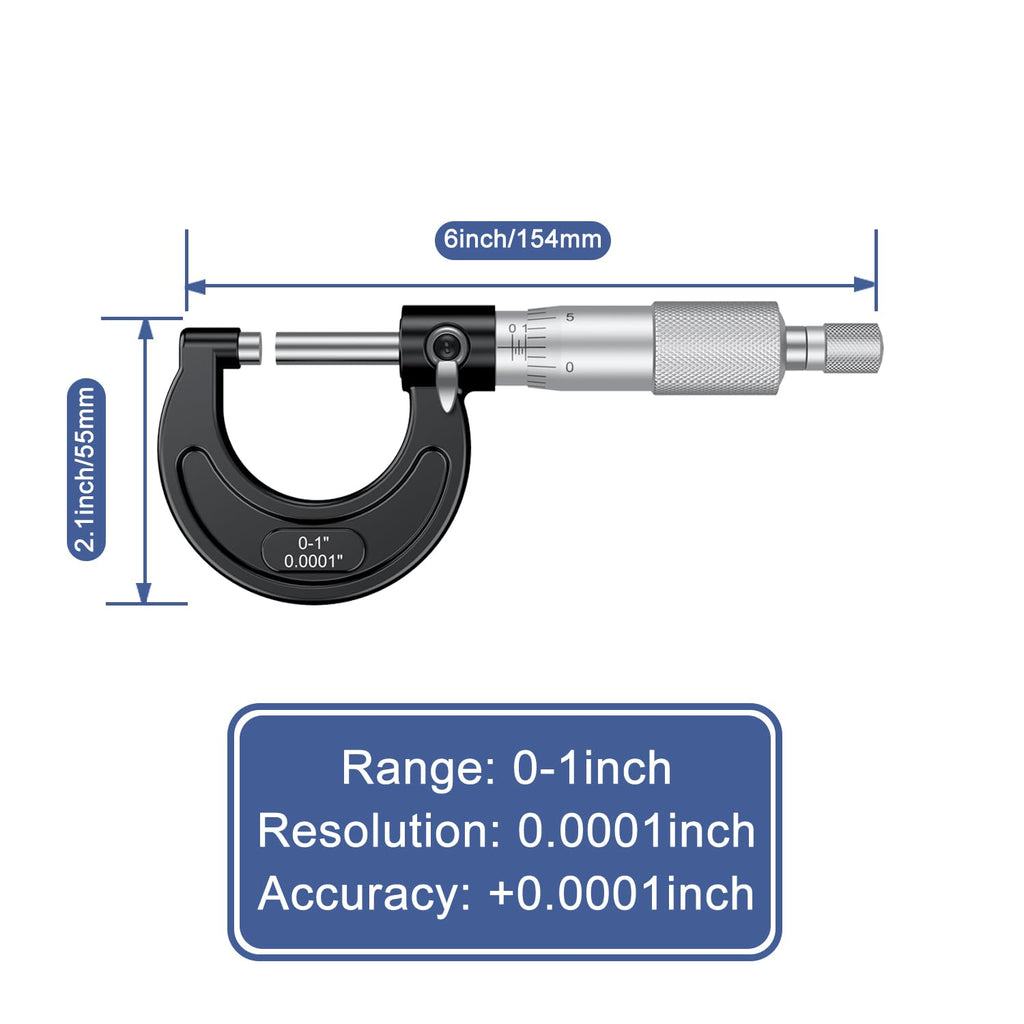 HDLNKAK Outside Micrometer 0-1"/0.0001", with Zero Wrench and Case (Black)
