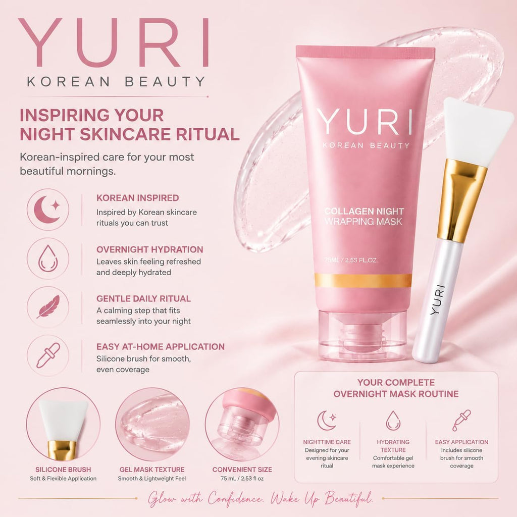 YURI Collagen Night Wrapping Mask, Overnight Peel-Off Face Mask, 2.53 fl.oz