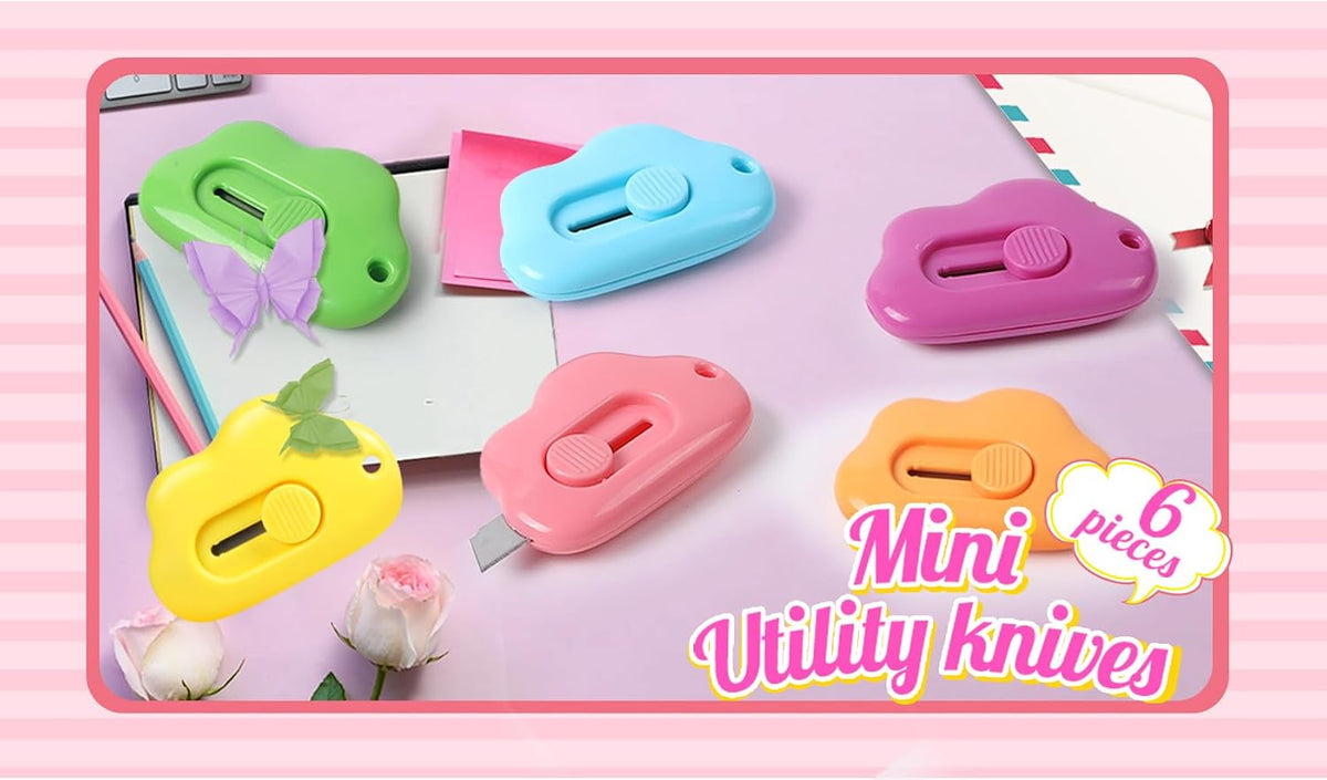 Cloud Box Cutter Retractable, 6Pcs Mini Utility Knife Letter Opener Envelope Slitter, Small Package Opener Paper