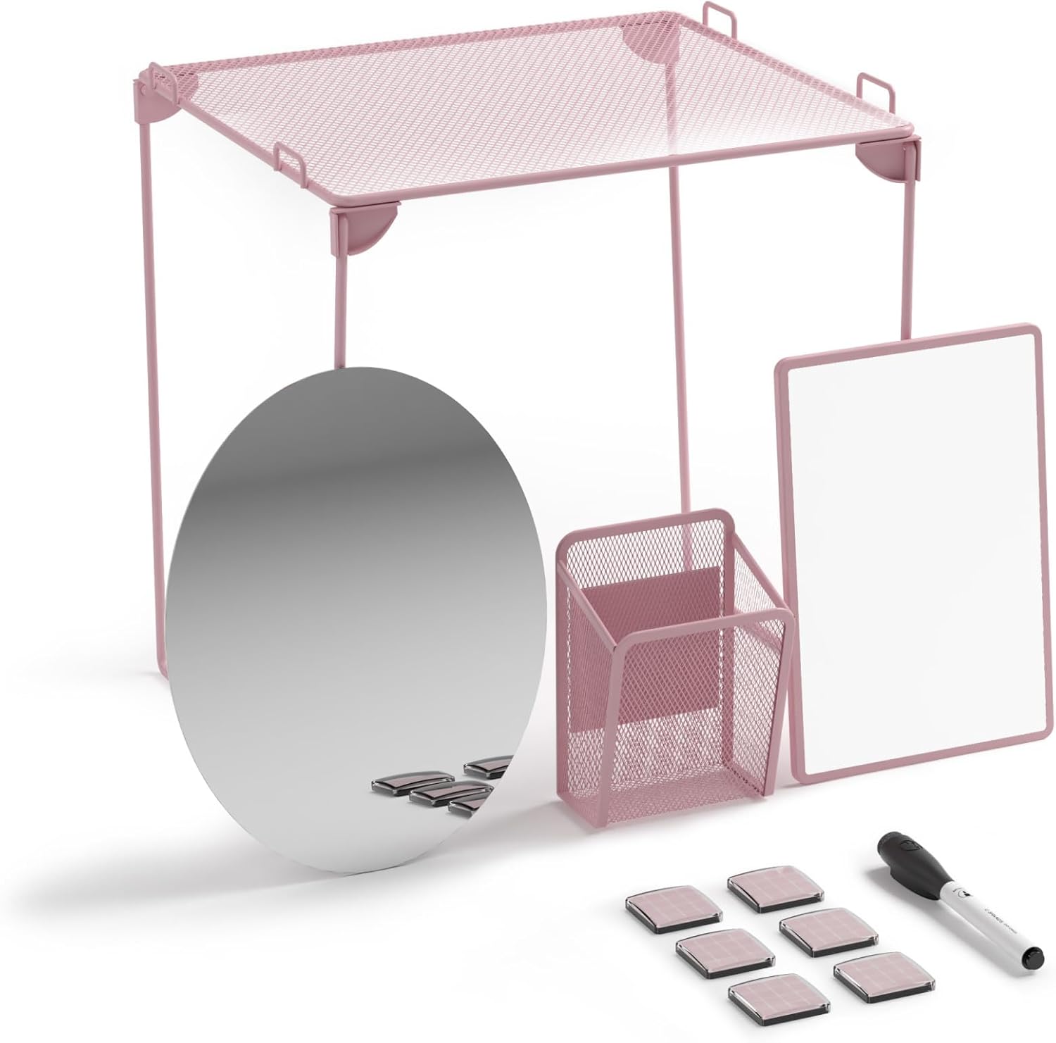 4145U01-06 Locker Organizer and Decorating Kit, Back to School Essentials, Blush, 11-Piece, Includes Mirror, Shelf