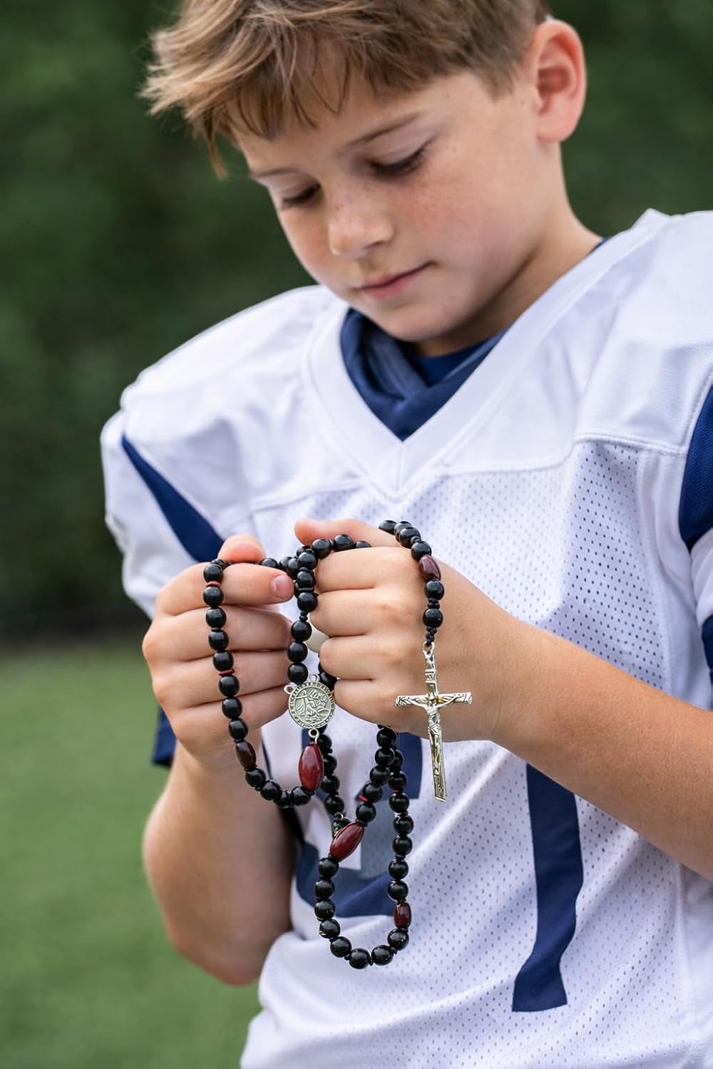 Football Rosary Set Saint Sebastian Patron Athletes with Prayer Card