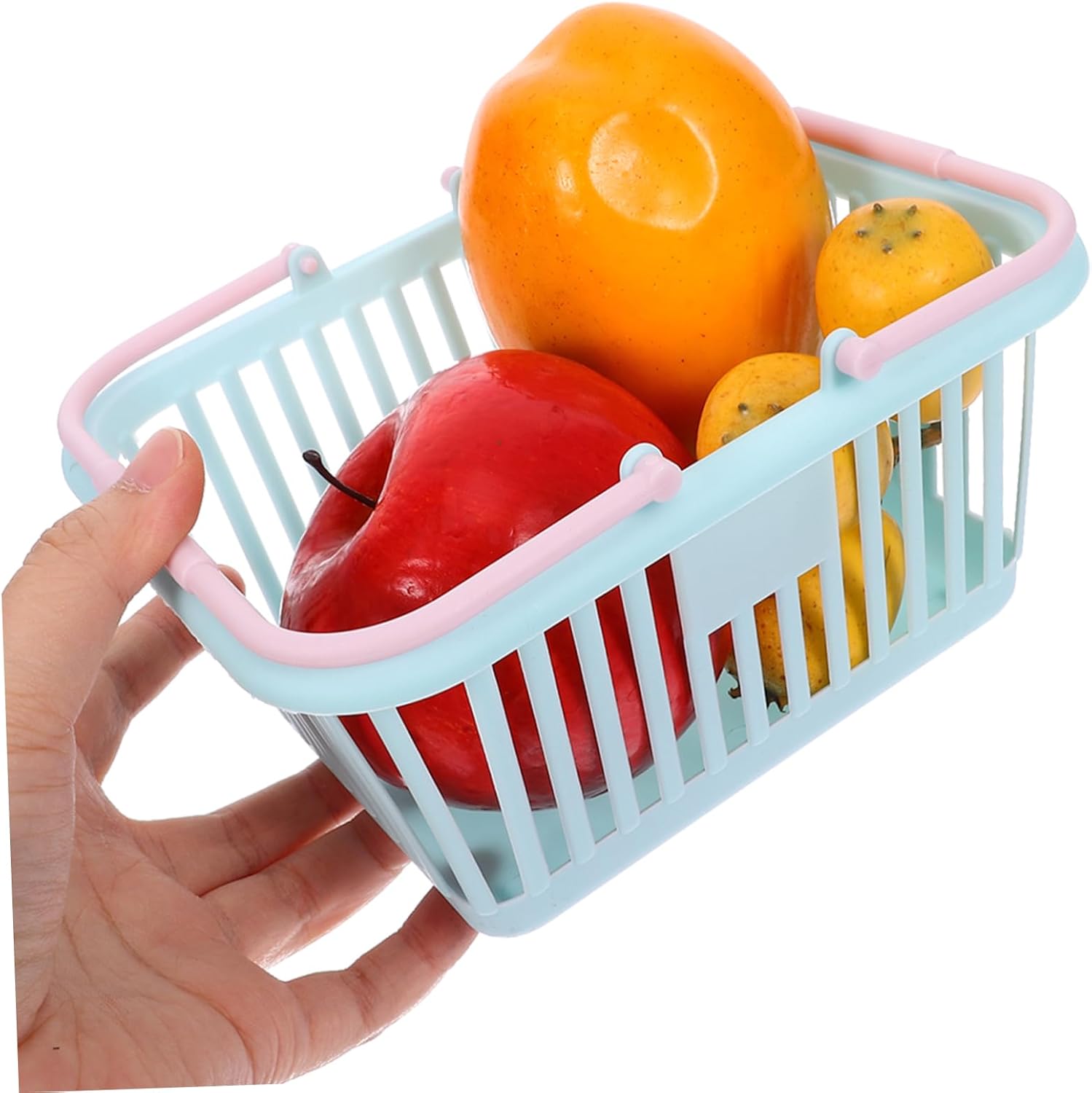 4 pack Mini Shopping Basket with Handles 6.29 X 5.11 X 3.46 in Plastic Storage Basket for Kids Playroom Bathroom