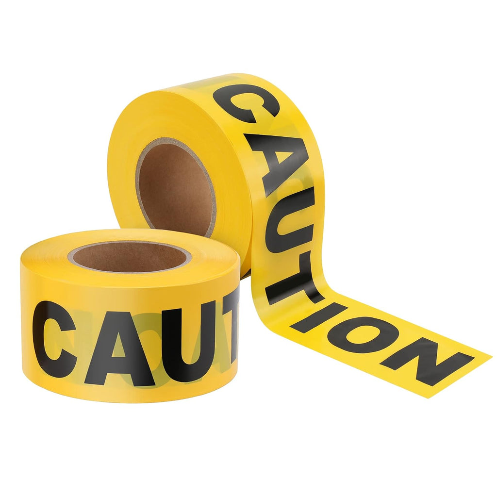 2-Pack Yellow Caution Tape Roll, 3" x 1000' Warning Safety Tape | Bright Hi-visibility Print, Warning Tape Roll