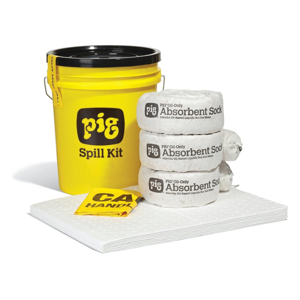 PIG Oil-Only Spill Cleanup Kit | 5 Gallon Pail | High-Visibility Container | PMB30596