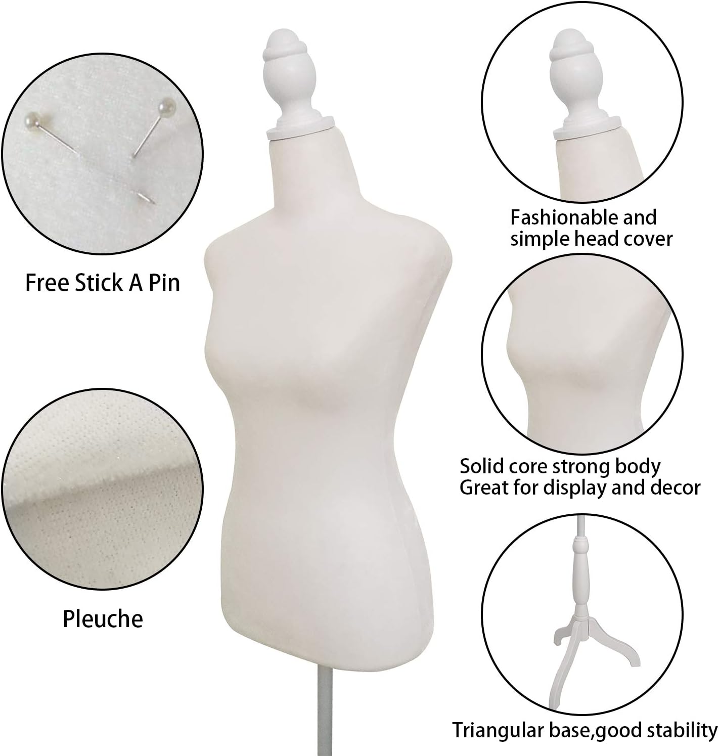 Female Dress Form Mannequin Torso Body with Adjustable Tripod Stand Dress Jewelry Display (Beige)