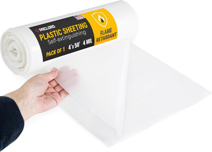 Flame Retardant Plastic Sheeting 4' x 50' (200 Sq Ft) – USA-Made Heavy-Duty 4 mil LDPE Plastic Tarp for Welding