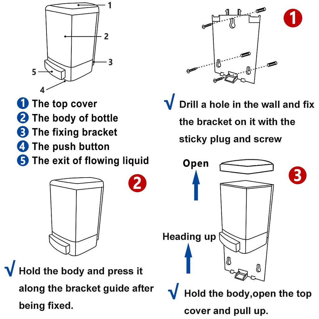 Manual Soap Dispenser Wall Mounted, 33.8oz, Bathroom Kitchen Commercial