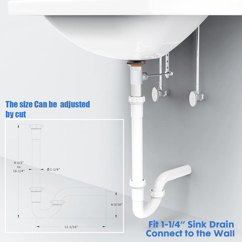 Bathroom Sink Drain Kit, for Most 1-1/4” Kitchen or Bathroom Sinks Drain Repair,1-1/4” P Trap or S Trap Plumbing Sink