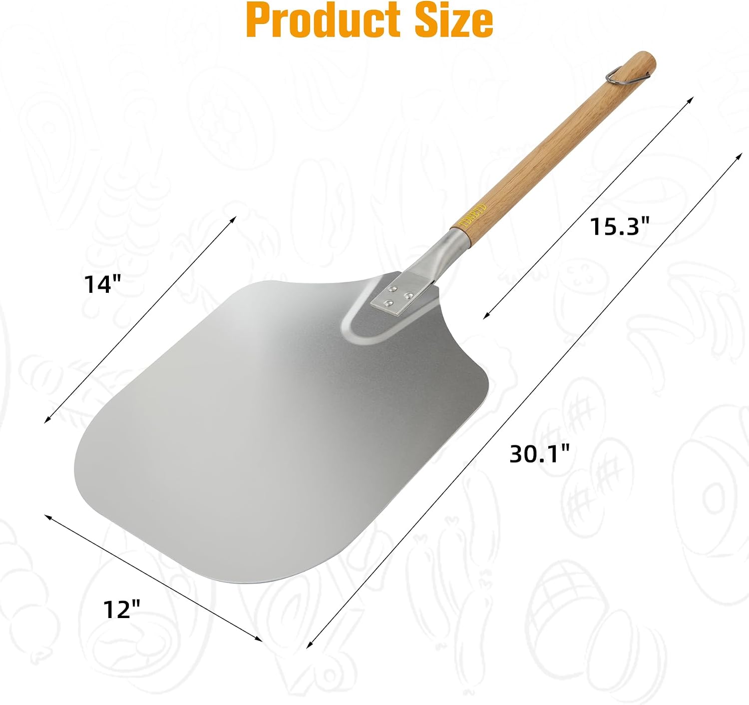 Pizza Peel 12" x 14",30.1" Long Aluminum Metal Pizza Turning Peel with Detachable Wooden Handle For Baking