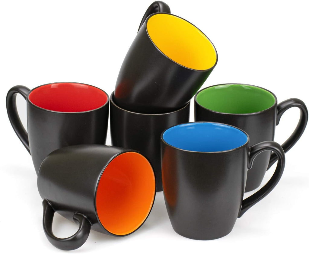 Set of 6 Coffee Mugs 16 Ounces Matte Black Porcelain Mug Set Large-sized Ceramic Restaurant Drinking Cups for Coffee
