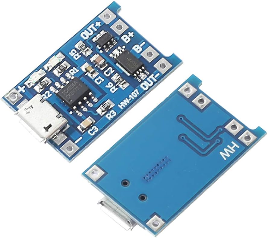 DEVMO 2pcs TP4056 Charging Module 5V Micro USB 1A 18650 Lithium Charging Board with Protection Charger Module with Dual Protection Function