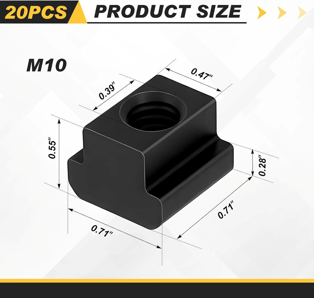 Yaocom 20 Pcs M10 T Slot Nuts, 3/8 Threads Black Oxide Finish Table Slot